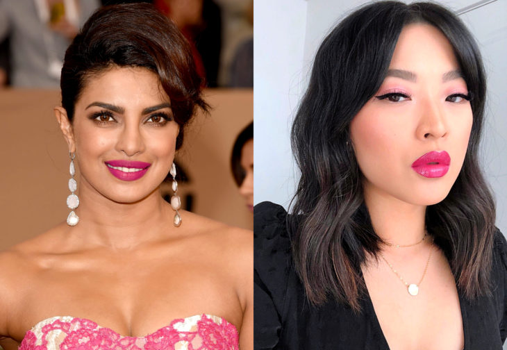 Maquillaje de famosas para San Valentín; Priyanka Chopra con labial rosa