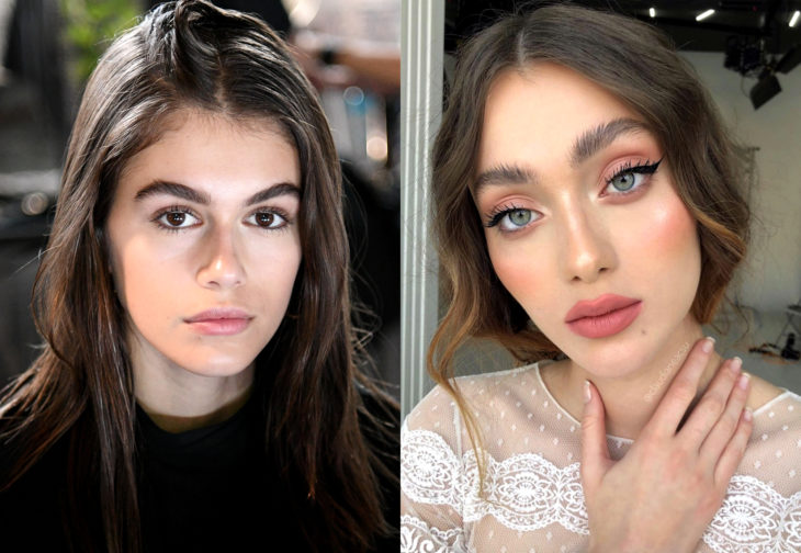 Maquillaje de famosas para San Valentín; Kaia Gerber con soap brows, cejas tupidas