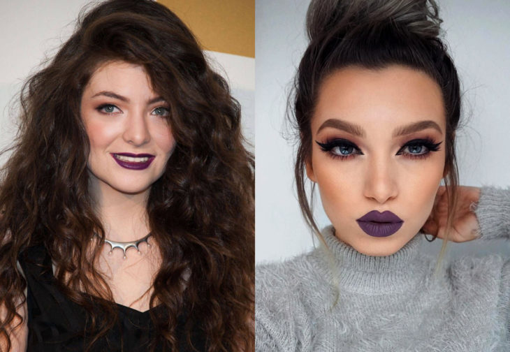 Maquillaje de famosas para San Valentín; Lorde con labial morado, púrpura