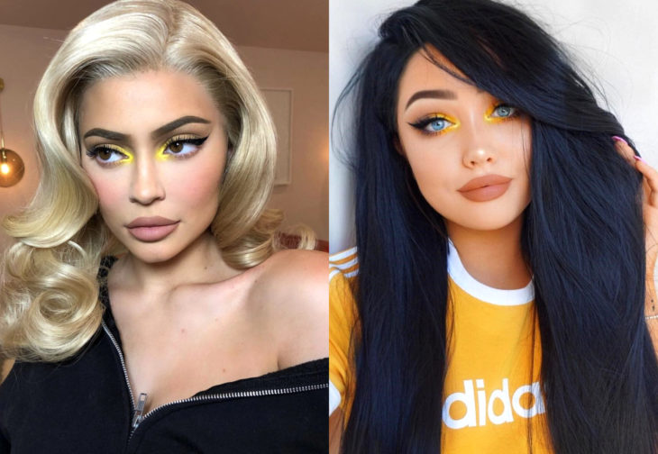 Maquillaje de famosas para San Valentín; Kylie Jenner con sombra de ojos amarilla