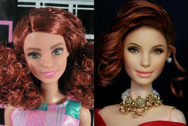 Muñeca tipo Barbie repintada para dar mayor parecido a Vivian Ward de la película Pretty Woman