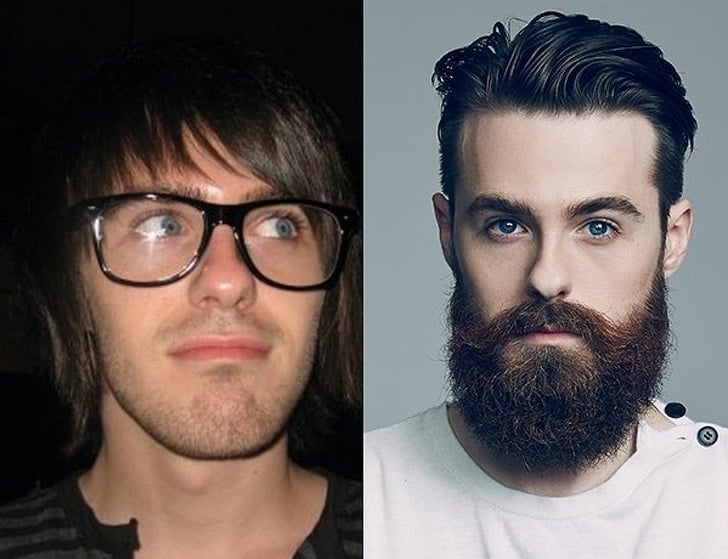 Chico mostrando su antes y después con barba