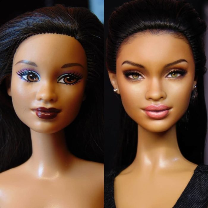 Muñeca tipo Barbie repintada para dar mayor parecido a la cantante Rihanna