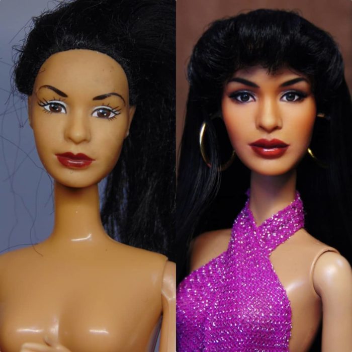 Muñeca tipo Barbie repintada para dar mayor parecido a la cantante Selena Quintanilla