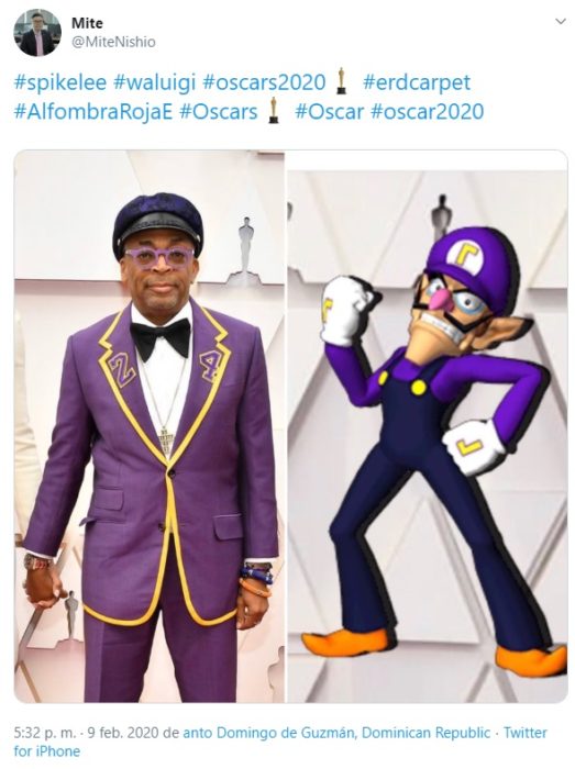 Captura de Twitter del vestuario de Spikelee en la alfombra roja de los Oscars 2020 