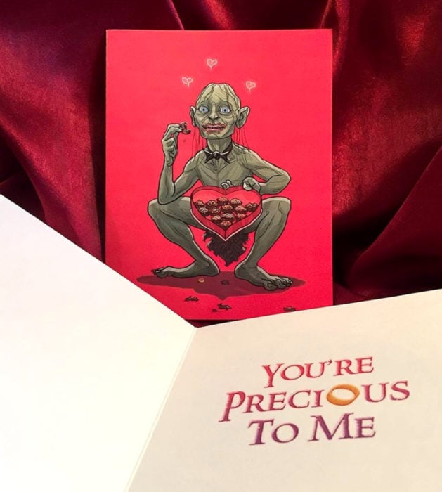 El ilustrador PJ McQuade crea tarjetas de San Valentín de famosos y películas para gemte geek; Gollum, Lord of rings, El señor de los anillos