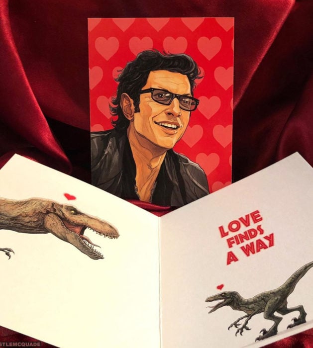 El ilustrador PJ McQuade crea tarjetas de San Valentín de famosos y películas para gemte geek; Ian Malcolm, Jurassic Park