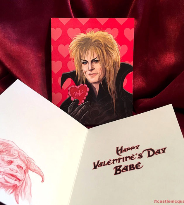 El ilustrador PJ McQuade crea tarjetas de San Valentín de famosos y películas para gemte geek; Jareth, el rey de los goblins, Labyrinth, Dentro del laberinto