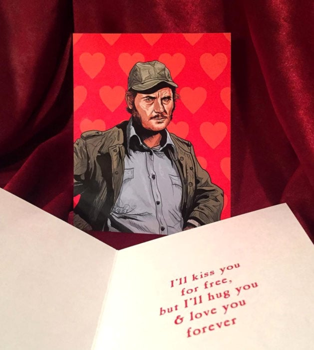 El ilustrador PJ McQuade crea tarjetas de San Valentín de famosos y películas para gemte geek; Quint, Tiburón