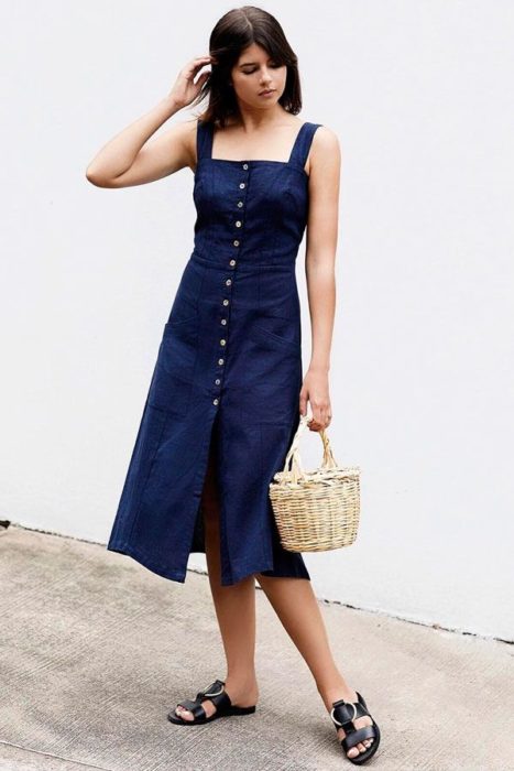 Vestido de tirantes gruesos, estilo denim