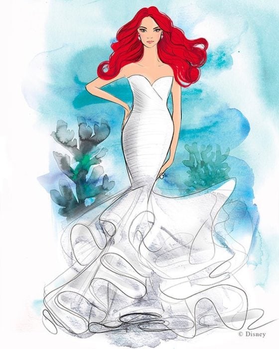 Boceto del vestido de novia creado por allure bridals para Disney 