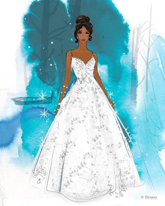 Boceto del vestido de novia creado por allure bridals para Disney 