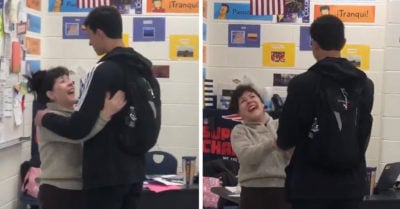 Es aceptado en la universidad y agradece con flores a la maestra que lo ayudó a prepararse