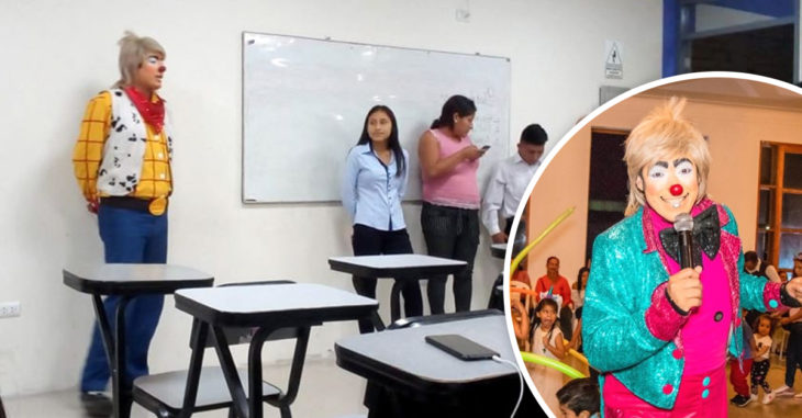 Estudiante de Derecho expone disfrazado de payaso y da una lección de superación