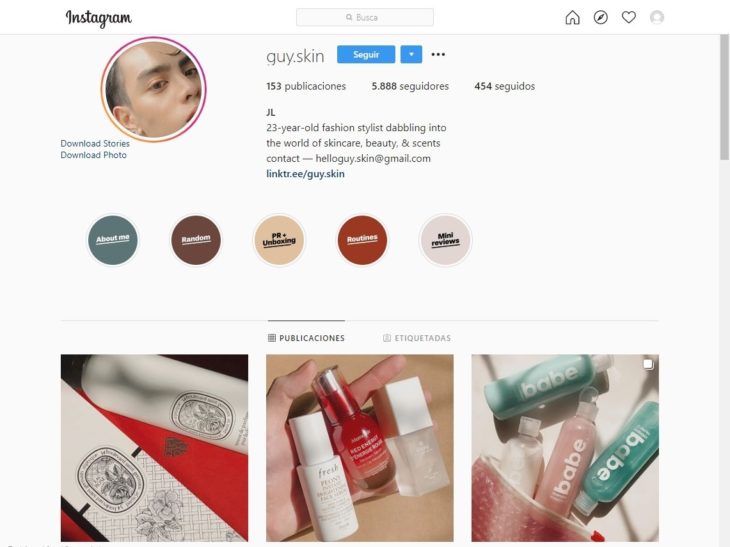 Portada de la cuenta de Instagram @guy.skin