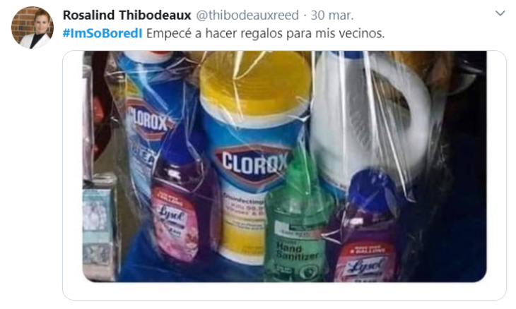 Captura de Twitter con fotografía de un paquete de productos de limpieza