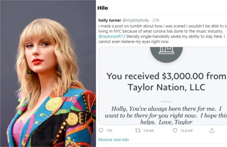 Taylor Swift donando a una fan para ayudar a pagar la renta 