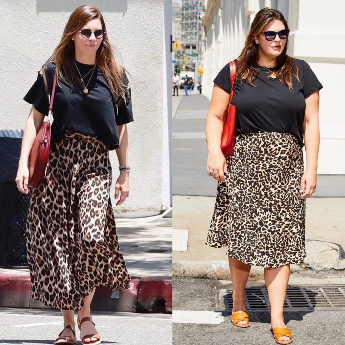 Katie Sturino replicando outfit de Jessica Biel