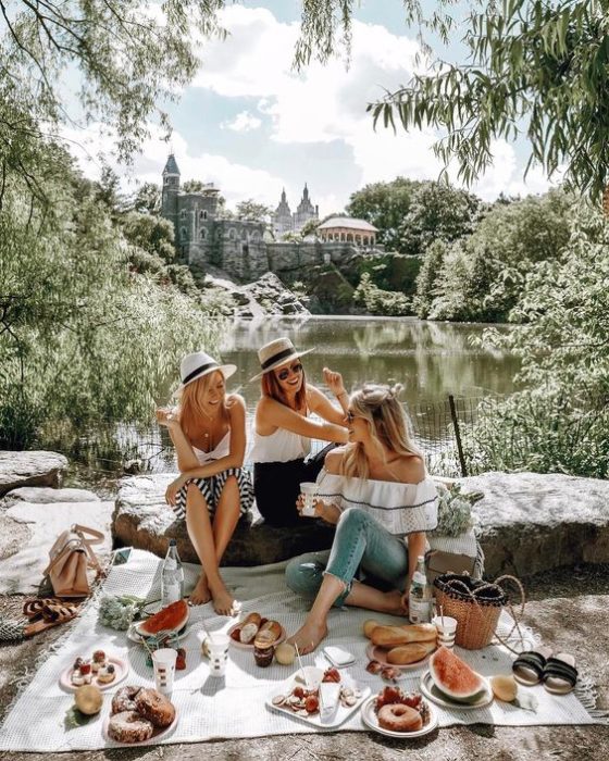 Grupo de amigas de tarde de picnic