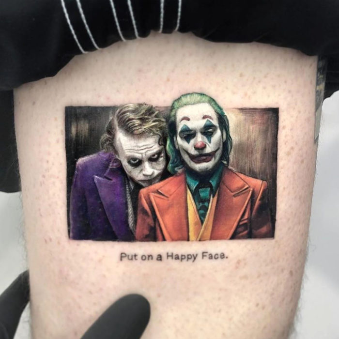 Minitatuajes realistas de Eden Kozokaro; Guasón, Joaquin Phoenix y Heath Ledger