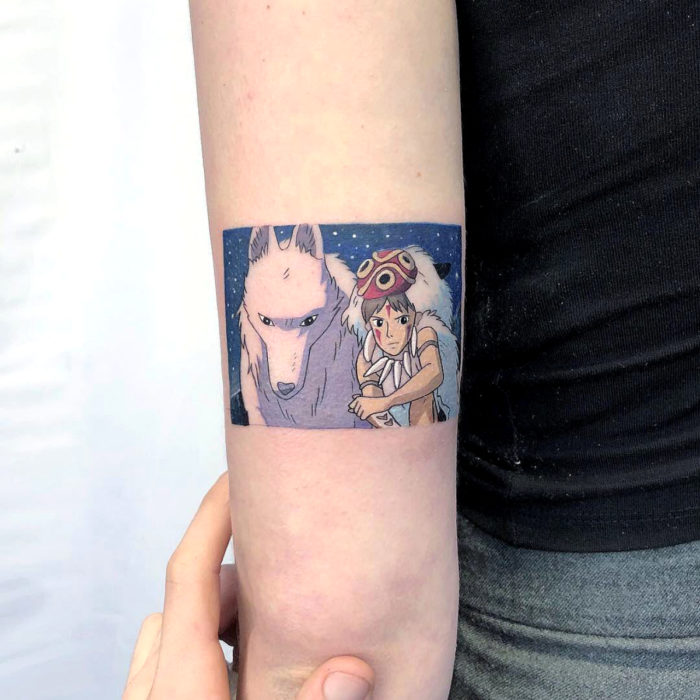 Minitatuajes realistas de Eden Kozokaro; La princesa Mononoke