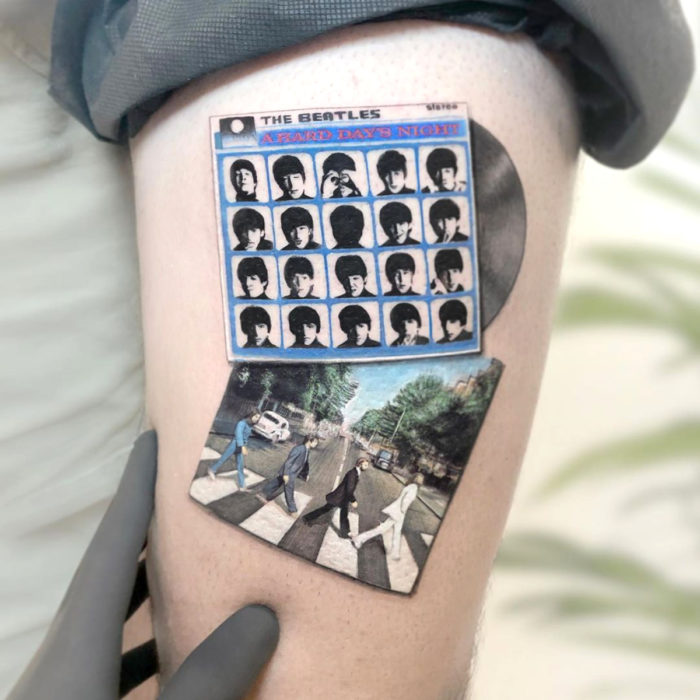 Minitatuajes realistas de Eden Kozokaro; The Beatles, Abbey Road, A hard day's night