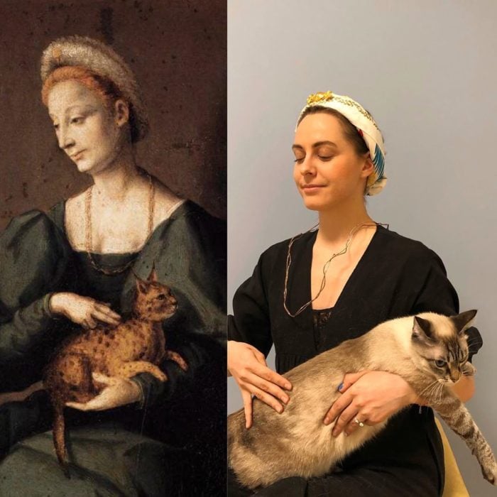Replica de Mujer con gato, de Francesco Bacchiacca.