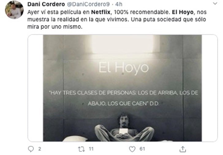Comentarios en redes sociales sobre la nueva película de Netflix, El Hoyo 