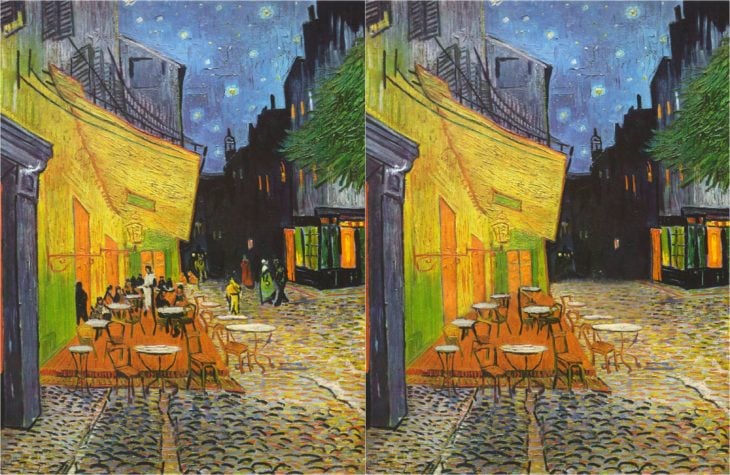 Terraza de café por la noche de Vincent van Gogh con y sin personas