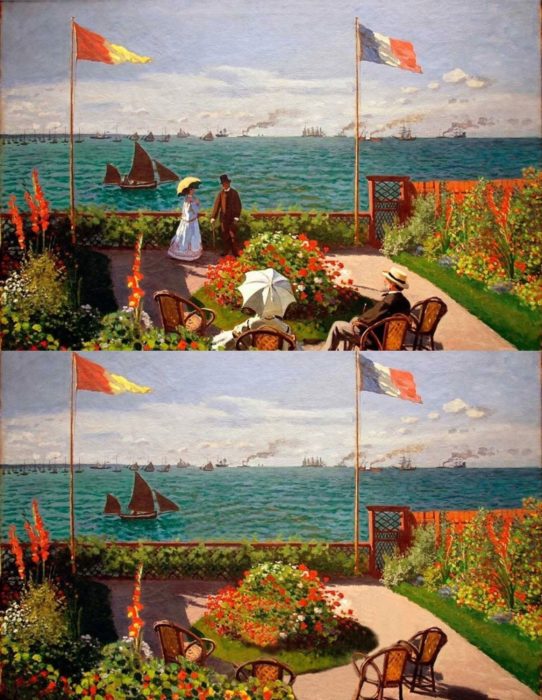 Pintura de La terraza de Sainte-Adresse con y sin personas