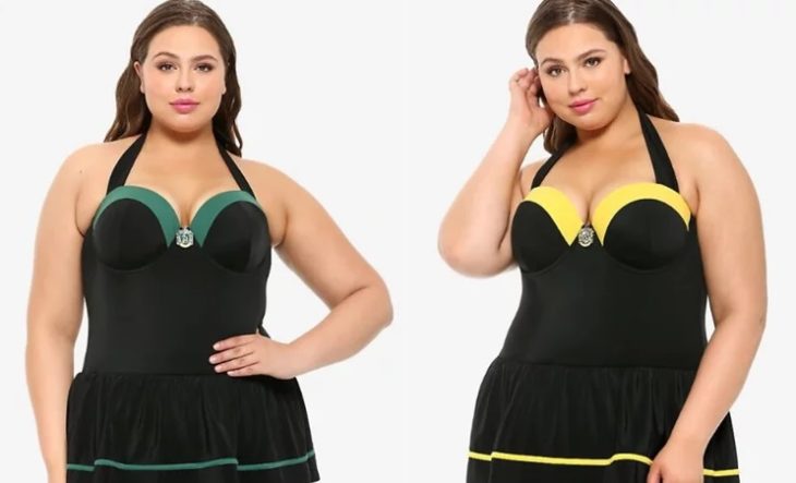 Chicas plus size usando un traje de baño completo inspirado en Harry Potter 