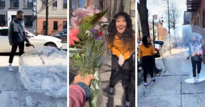 Le envía su número en un dron y ahora sale a conocerla en una burbuja de plástico