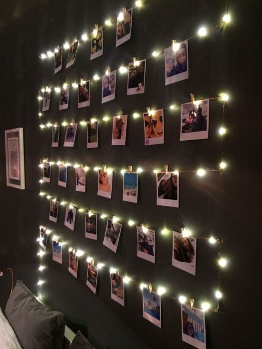 DIY de pared de fotos y serie de luces