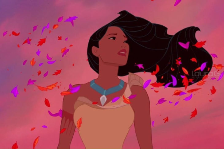 Pocahontas con su cabello al aire e Pocahontas