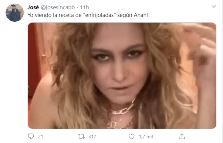 Comentarios en Twitter sobre enfrijoladas de Anahí