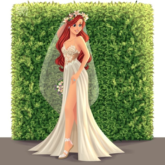 Ariel de La Sirenita con vestido de novia