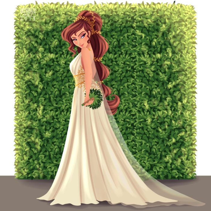 Megara de Hércules con vestido de novia