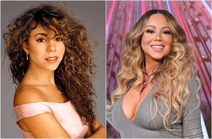 Mariah Carey de joven con caebllo rizado y largo en castaño 