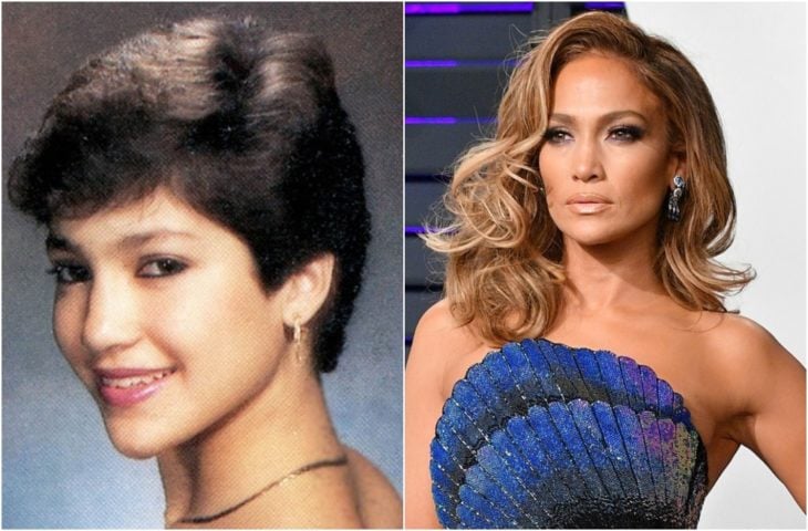 Jennifer Lopez en su foto de anuario y en la actualidad