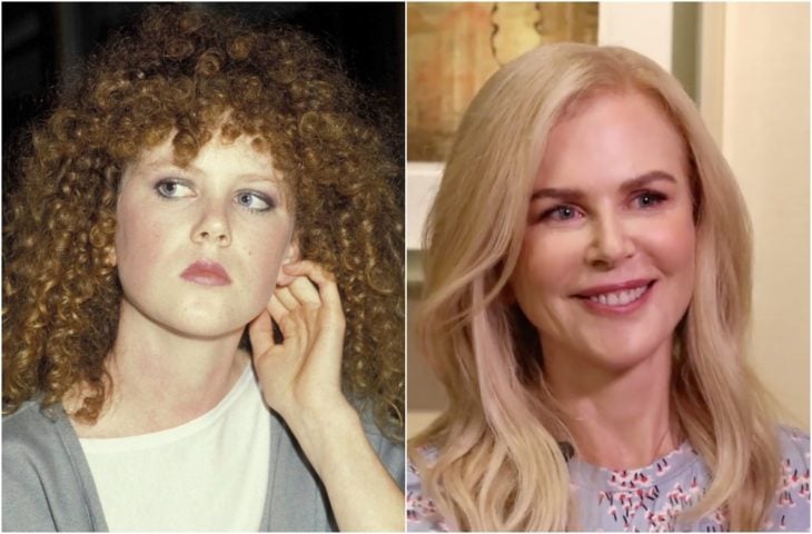 Nicole Kidman de jocen con cabello rizado y en la actualidad