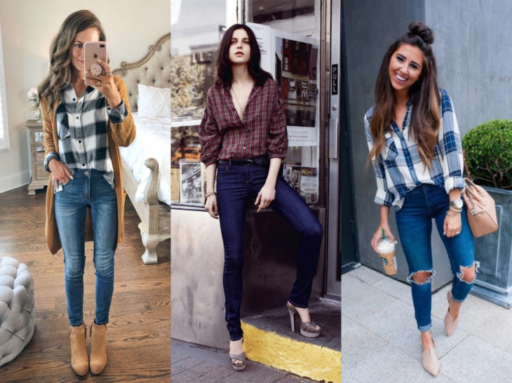 Outfits con blusa de leñador; camisa de cuadros con jean