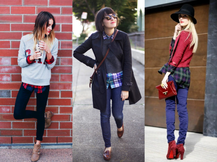 Outfits con blusa de leñador; camisa de cuadros con suéter