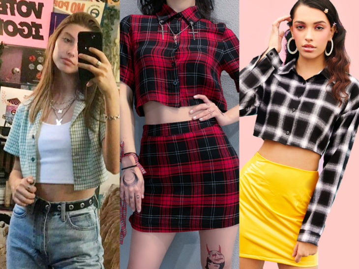 Outfits con blusa de leñador; camisa de cuadros crop top