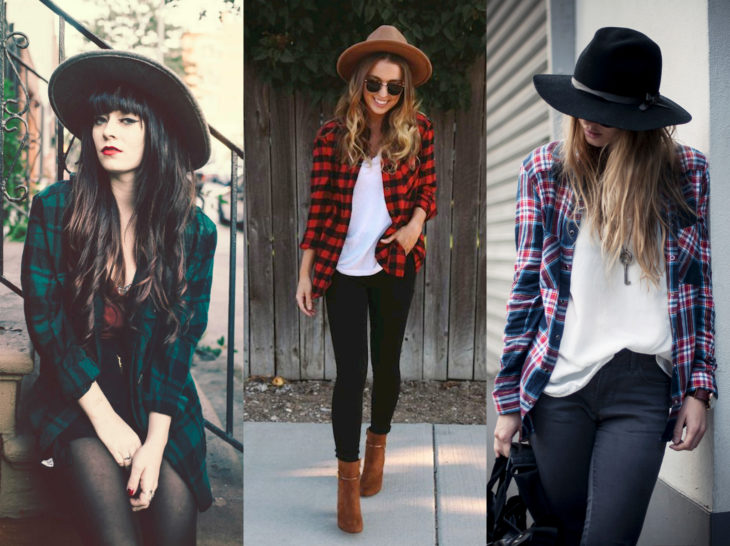 Outfits con blusa de leñador; camisa de cuadros con sombrero