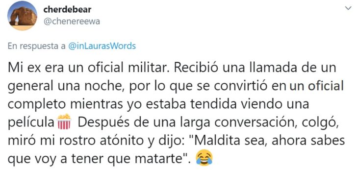 Captura de Twitter con relato de reacción ante faceta de personalidad de su familia por home office