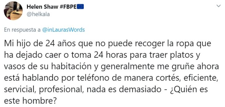 Captura de Twitter con relato de reacción ante faceta de personalidad de su familia por home office