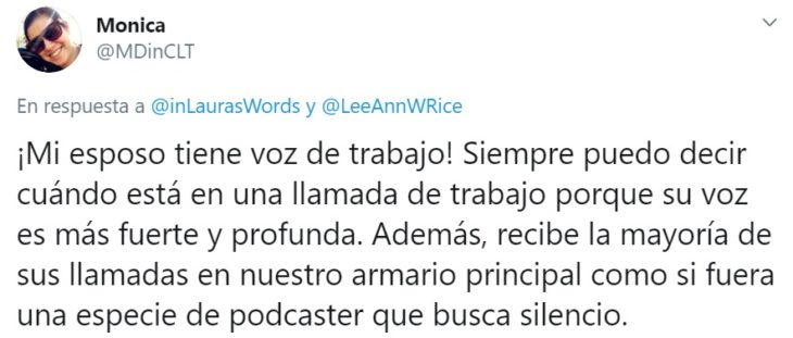 Captura de Twitter con relato de reacción ante faceta de personalidad de su familia por home office