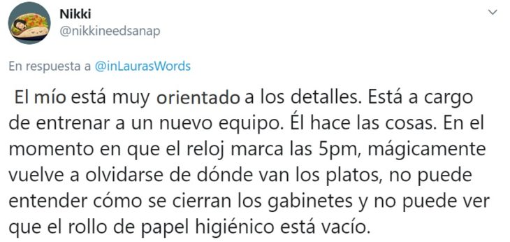 Captura de Twitter con relato de reacción ante faceta de personalidad de su familia por home office