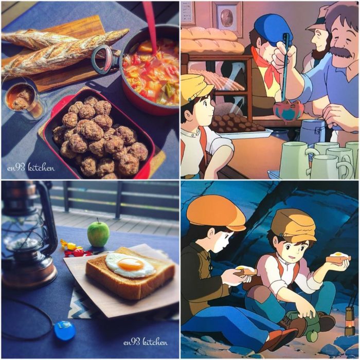 Recreación de comida de películas de Studio Ghibli, pan con huevo