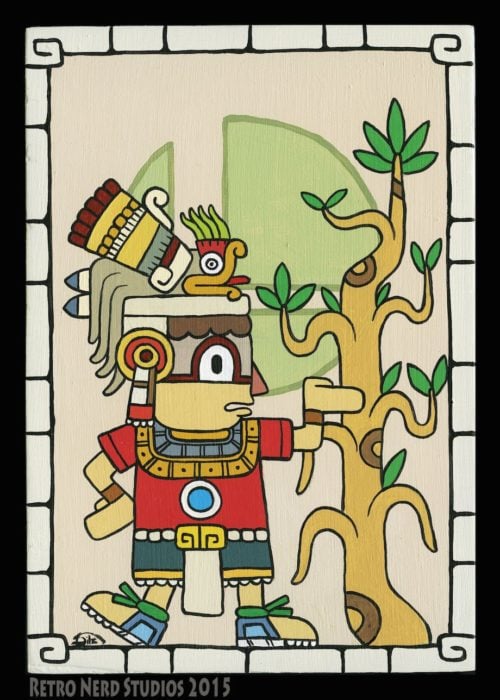 Ilustraciones de personajes de Nintendo imaginados como deidades de la cultura maya 